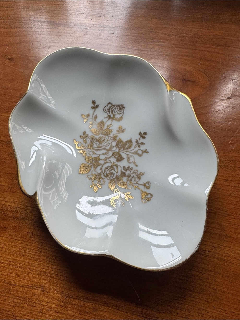Royal Limoges France Porcelain Trinket Dish Gold Floral Gilt Scalloped Vintage
